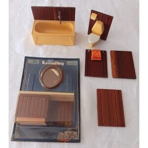 Vintage Lundby Gold Bathroom Lot Dollhouse Furniture Tub Sink Bath Room